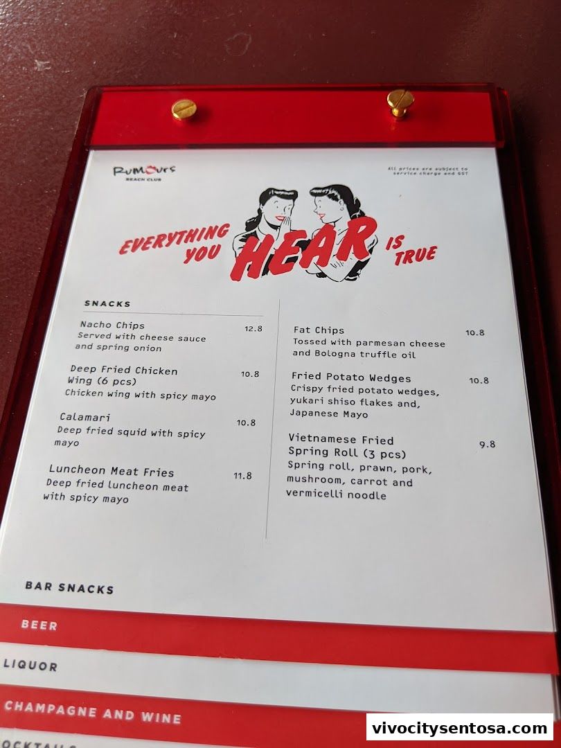 Menu page for Rumours Beach Club