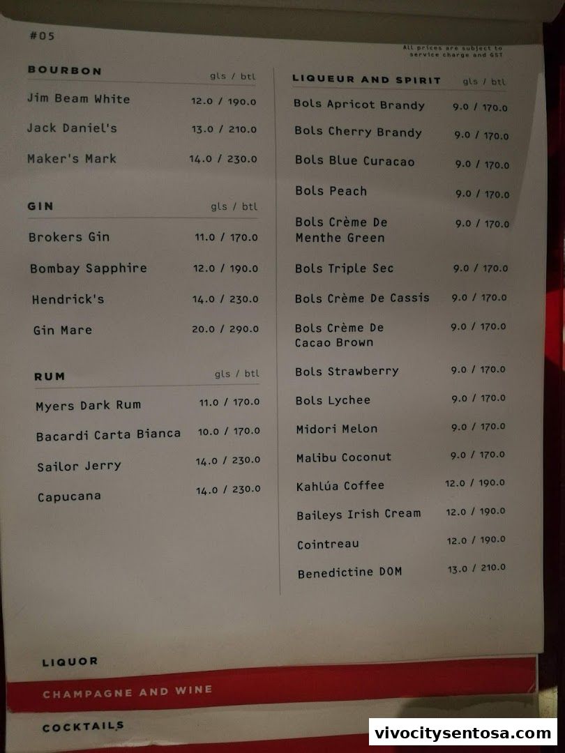 Menu page for Rumours Beach Club