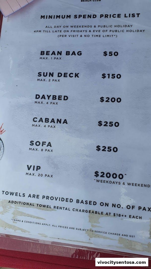 Menu page for Rumours Beach Club