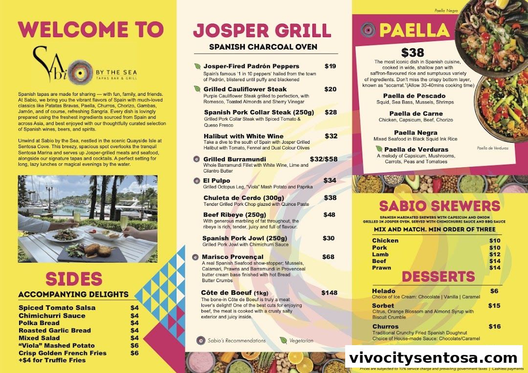 Menu page for Sabio by the Sea, Tapas Bar  Grill