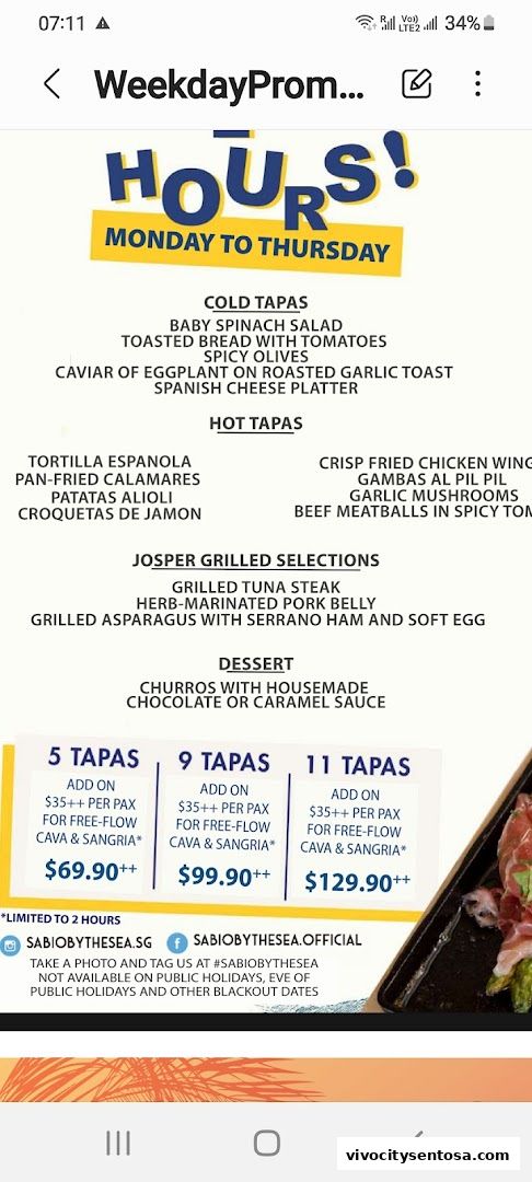 Menu page for Sabio by the Sea, Tapas Bar  Grill