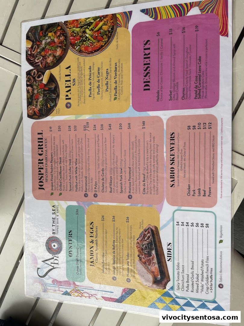 Menu page for Sabio by the Sea, Tapas Bar  Grill