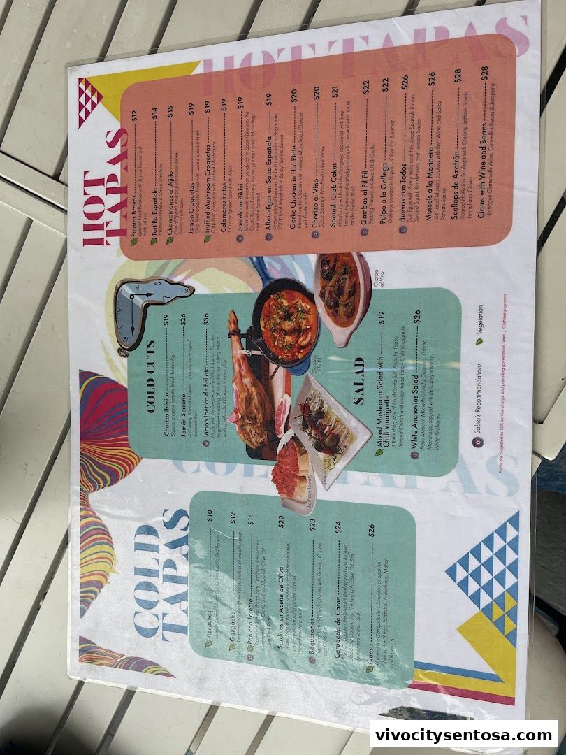 Menu page for Sabio by the Sea, Tapas Bar  Grill