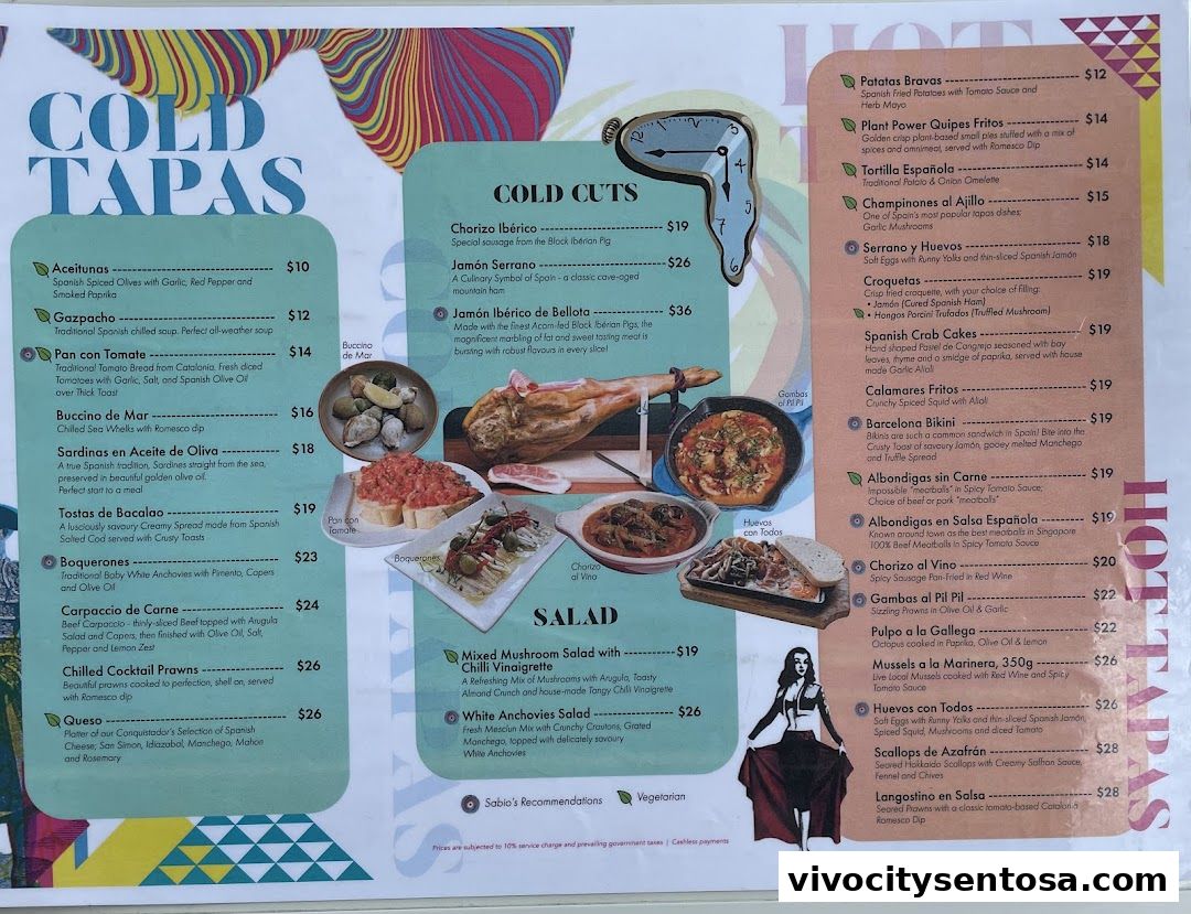 Menu page for Sabio by the Sea, Tapas Bar  Grill