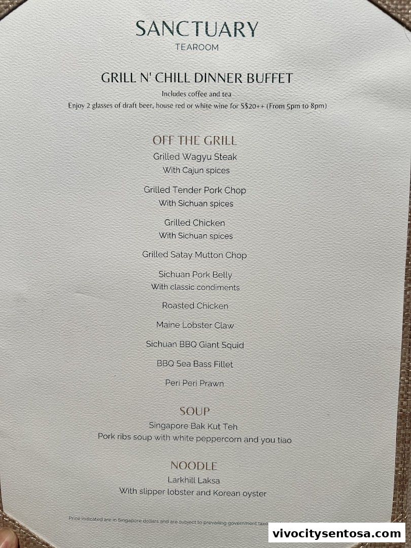 Menu page for Sanctuary Tearoom