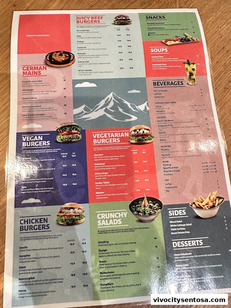 Menu page for SERVUS German Burger Grill  VIVOCITY