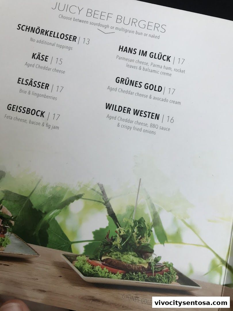 Menu page for SERVUS German Burger Grill  VIVOCITY