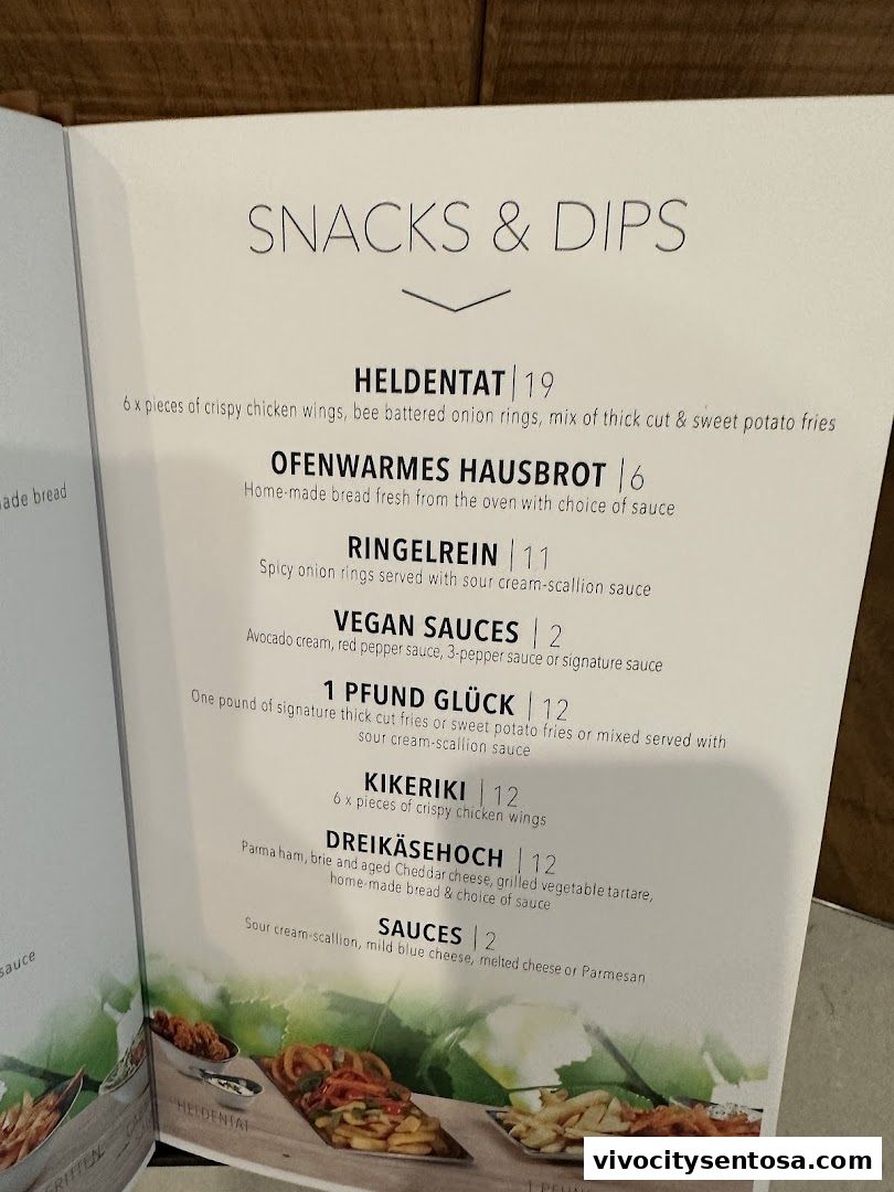 Menu page for SERVUS German Burger Grill  VIVOCITY