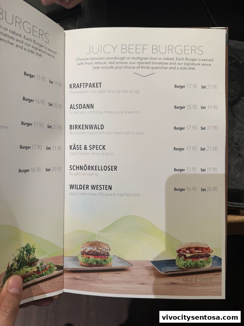 Menu page for SERVUS German Burger Grill  VIVOCITY