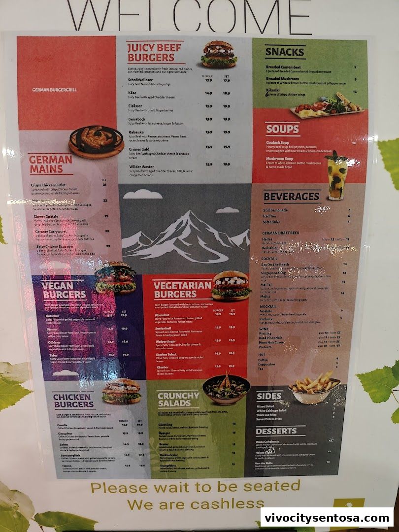 Menu page for SERVUS German Burger Grill  VIVOCITY