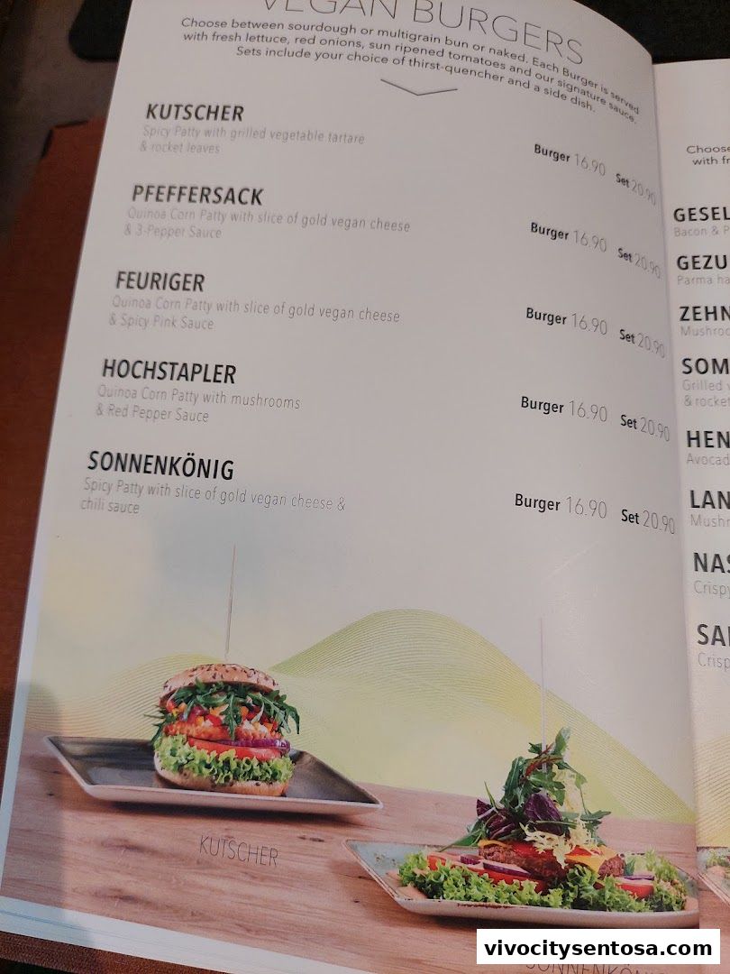 Menu page for SERVUS German Burger Grill  VIVOCITY