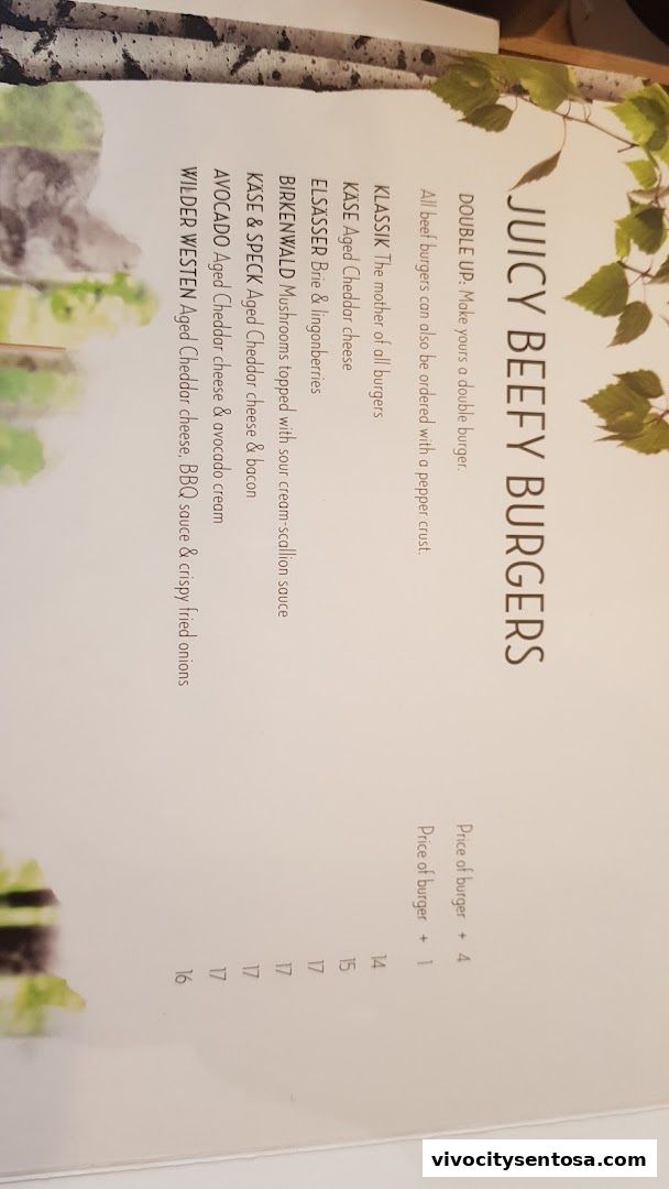 Menu page for SERVUS German Burger Grill  VIVOCITY