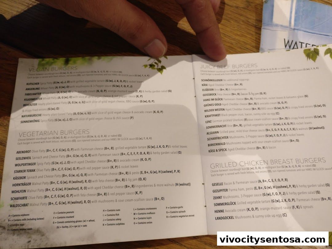 Menu page for SERVUS German Burger Grill  VIVOCITY