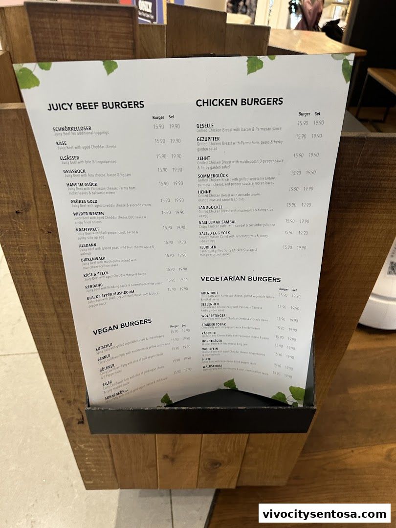 Menu page for SERVUS German Burger Grill  VIVOCITY