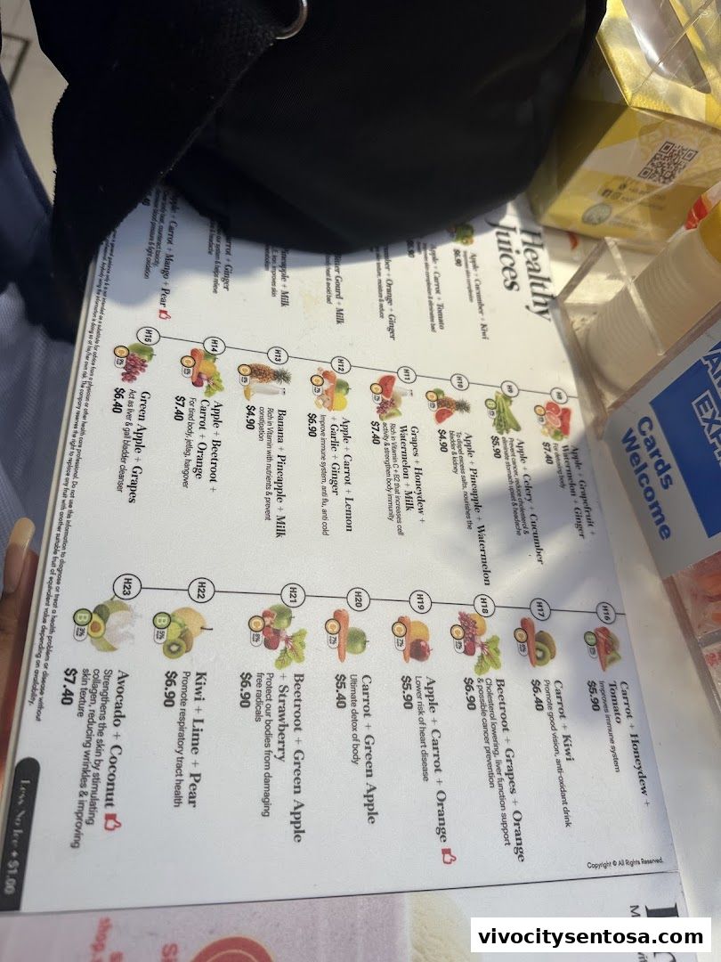 Menu page for SF Fruits  Juices