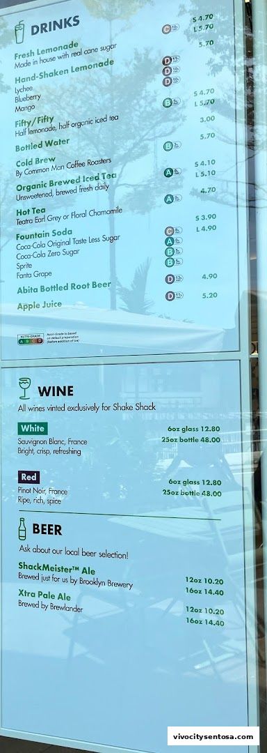 Menu page for Shake Shack Sentosa