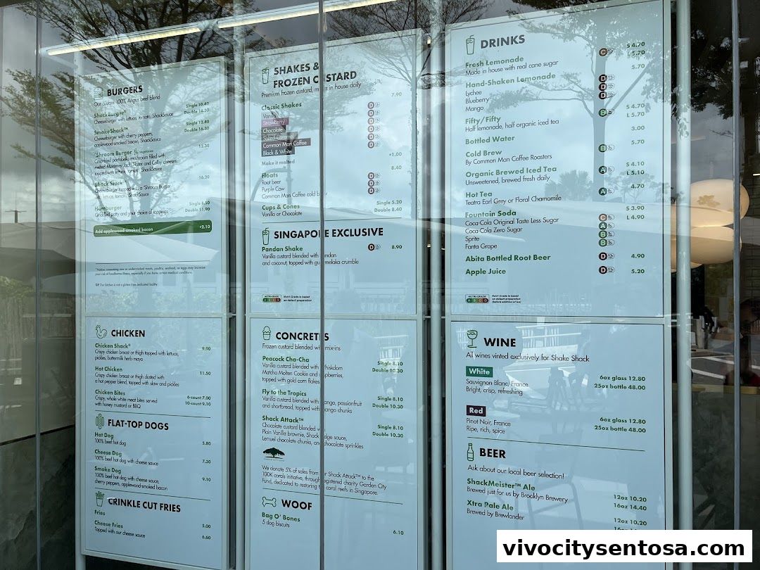 Menu page for Shake Shack Sentosa