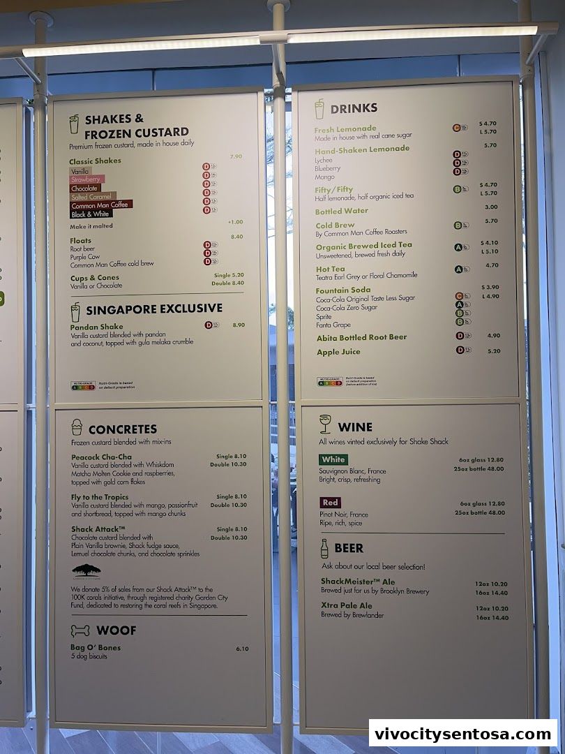 Menu page for Shake Shack Sentosa