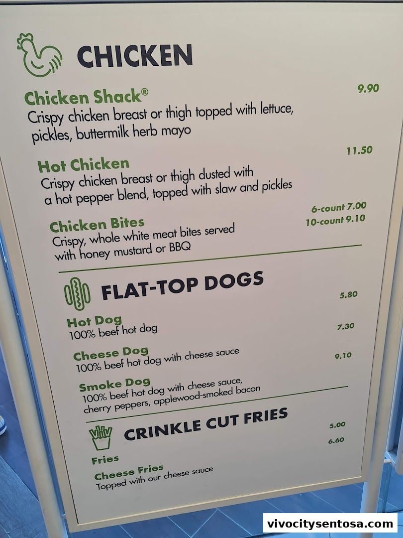 Menu page for Shake Shack Sentosa