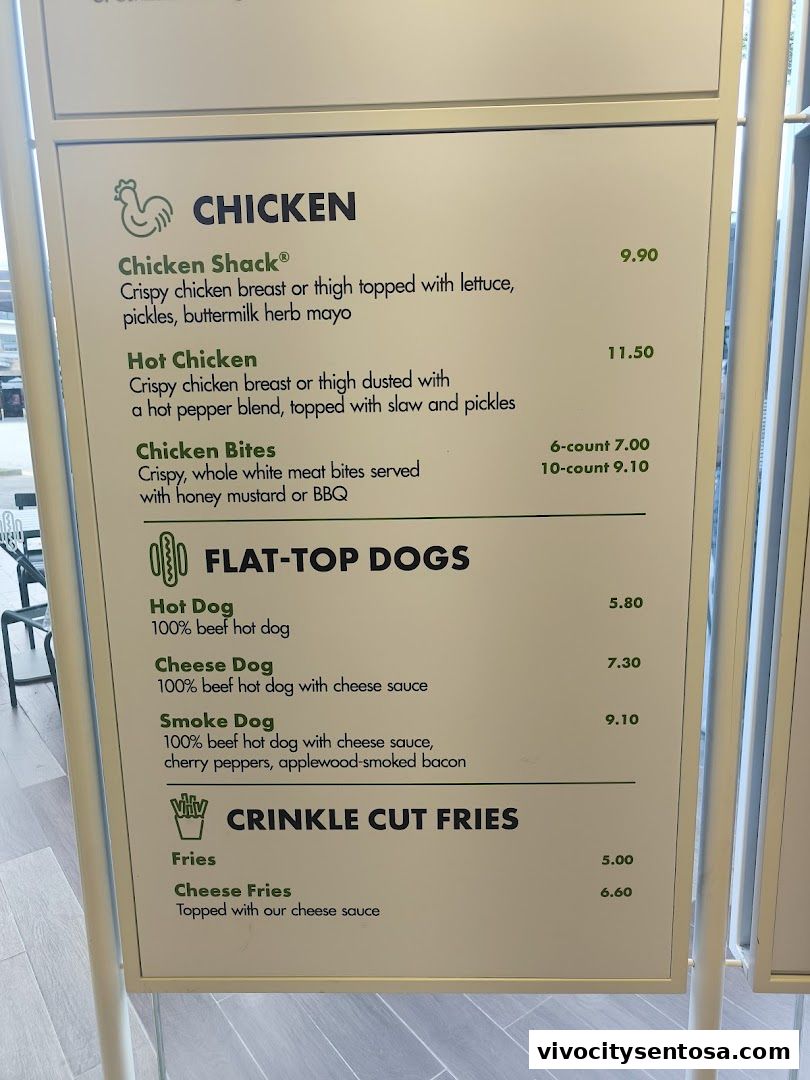 Menu page for Shake Shack Sentosa