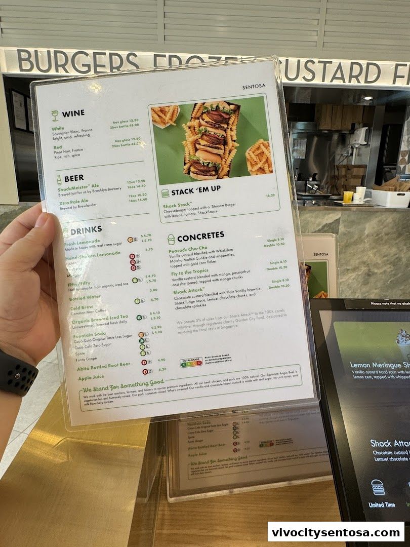 Menu page for Shake Shack Sentosa