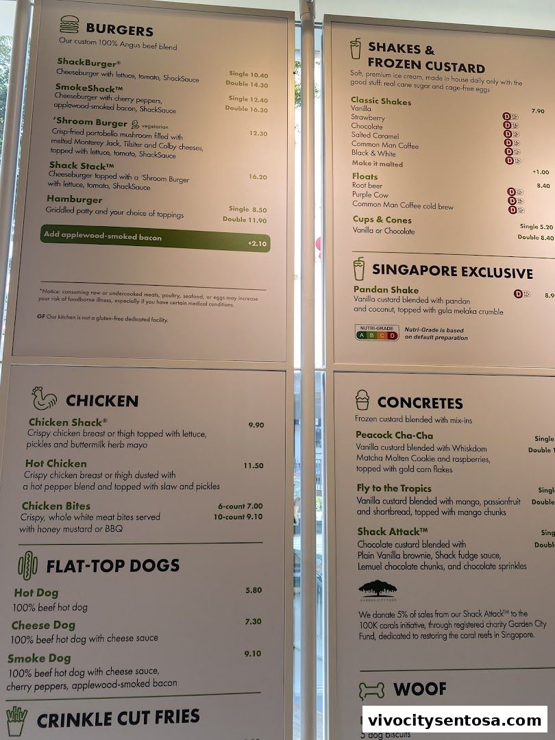 Menu page for Shake Shack Sentosa