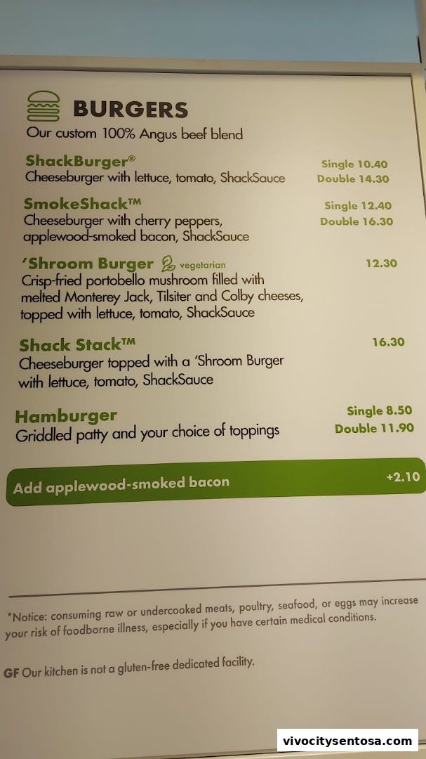 Menu page for Shake Shack Sentosa