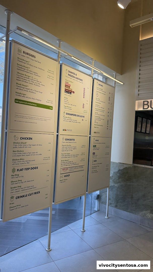 Menu page for Shake Shack Sentosa