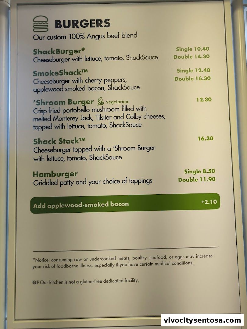 Menu page for Shake Shack Sentosa