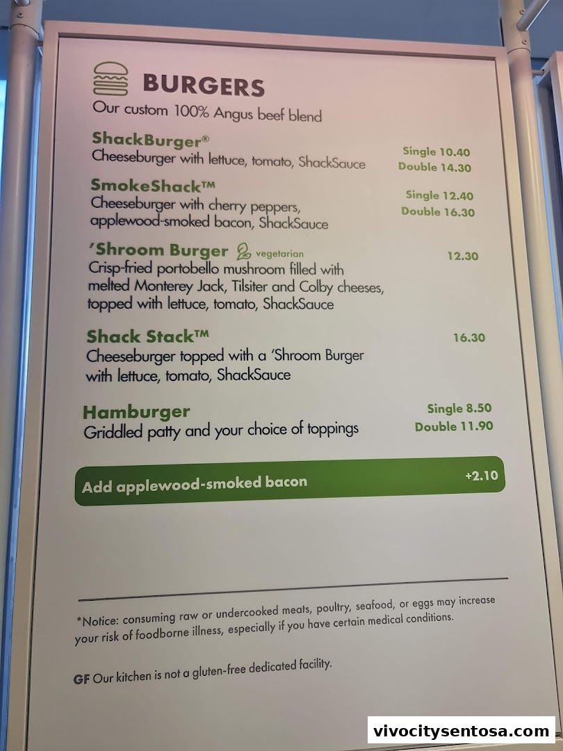 Menu page for Shake Shack Sentosa