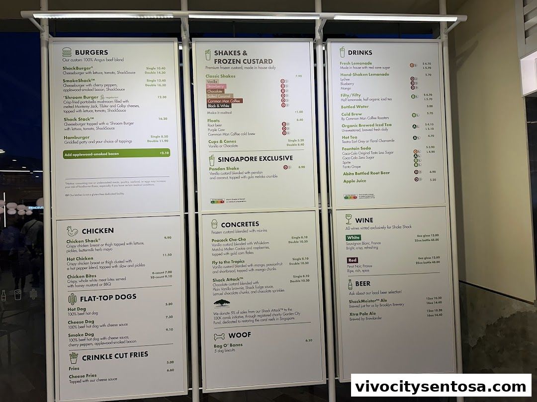 Menu page for Shake Shack Sentosa