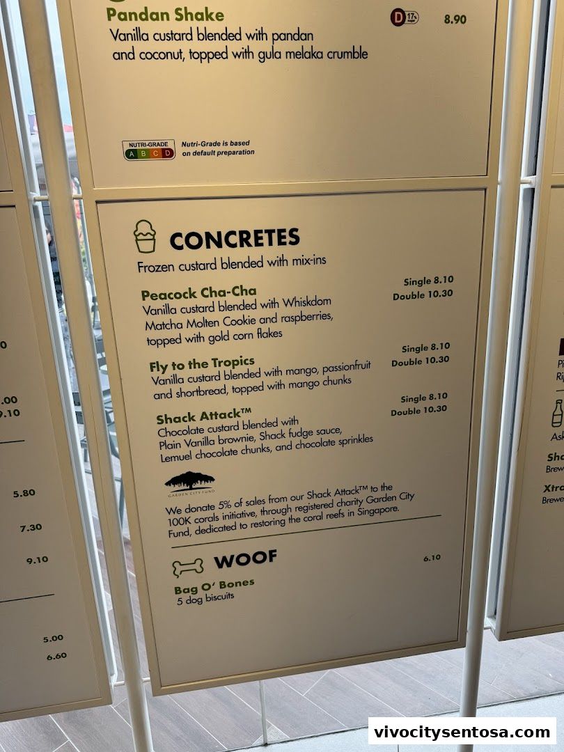 Menu page for Shake Shack Sentosa