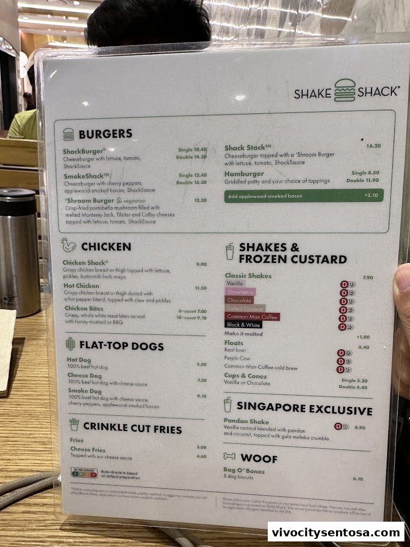 Menu page for Shake Shack Sentosa
