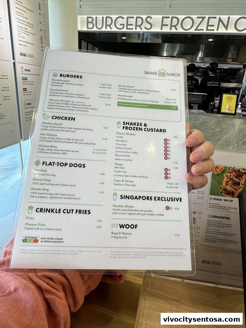 Menu page for Shake Shack Sentosa