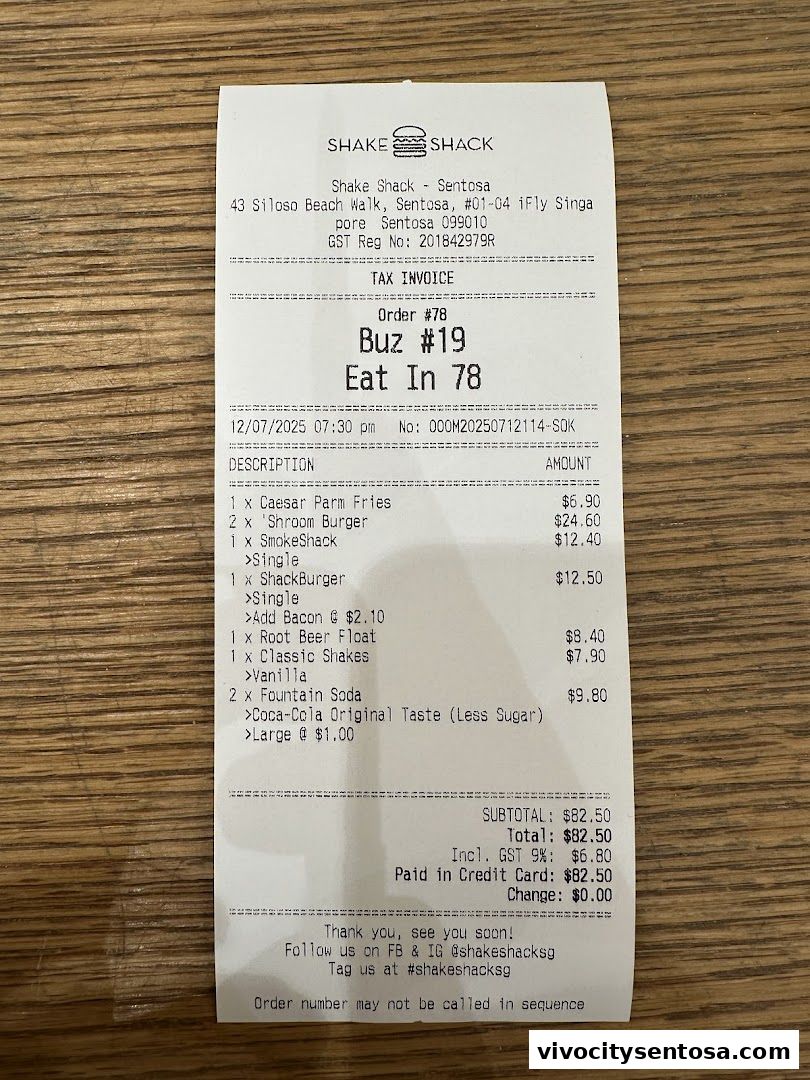 Menu page for Shake Shack Sentosa