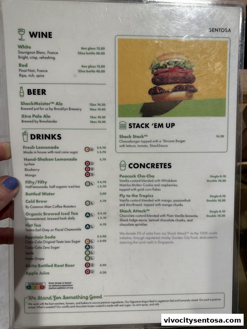 Menu page for Shake Shack Sentosa