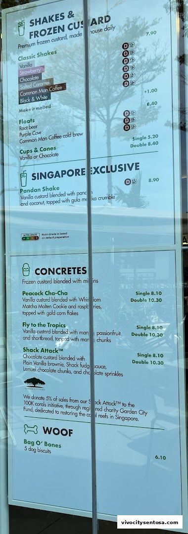 Menu page for Shake Shack Sentosa