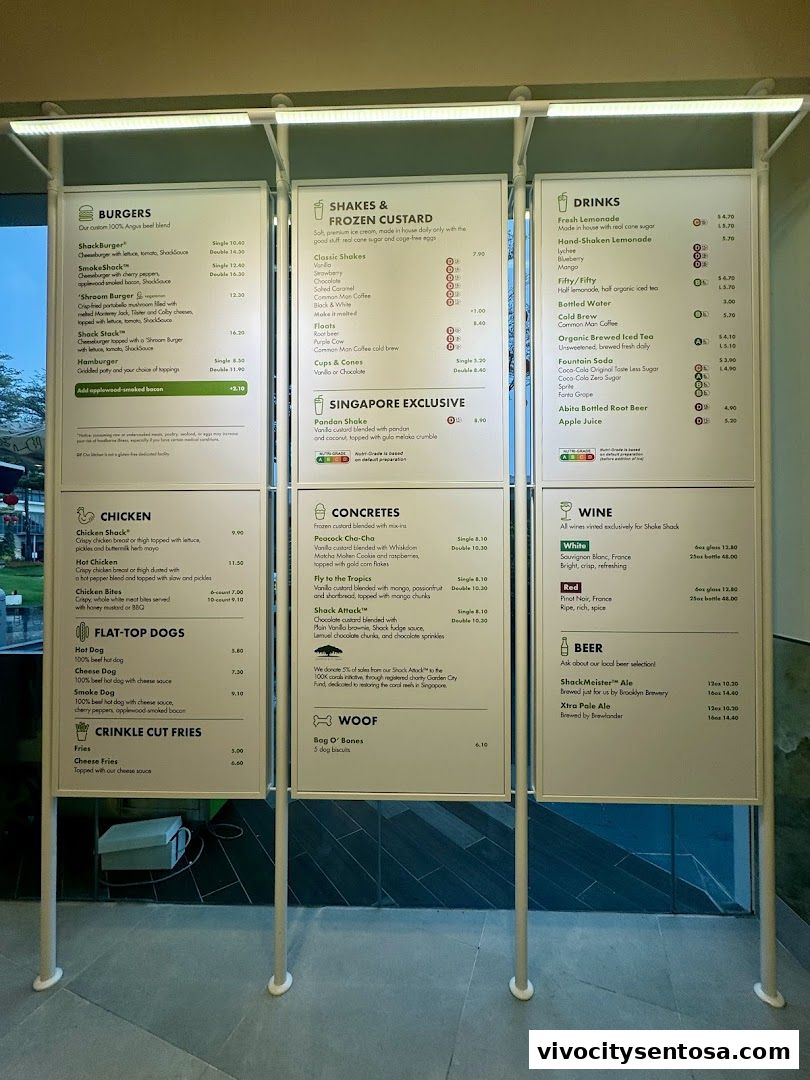 Menu page for Shake Shack Sentosa