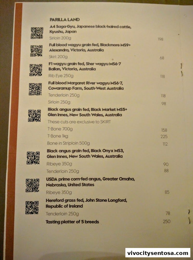 Menu page for SKIRT Restaurant