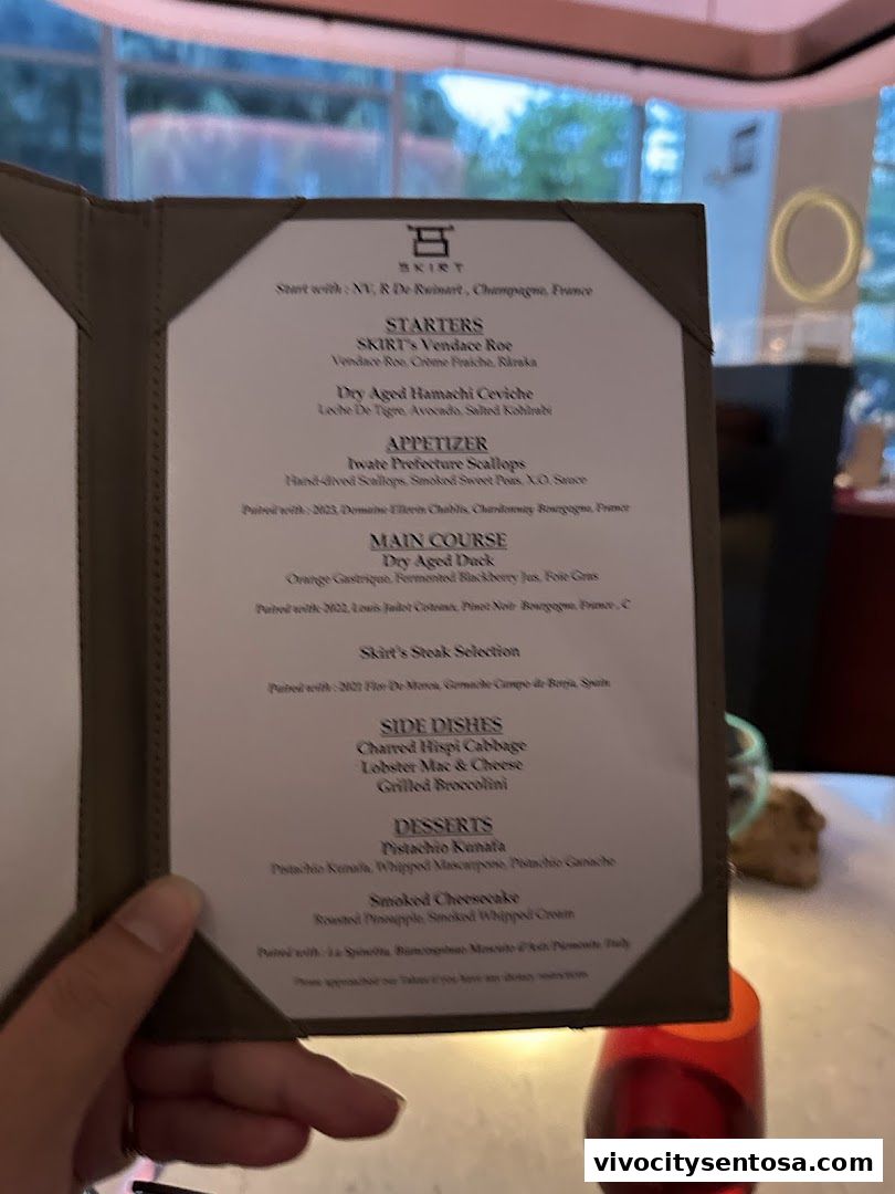 Menu page for SKIRT Restaurant