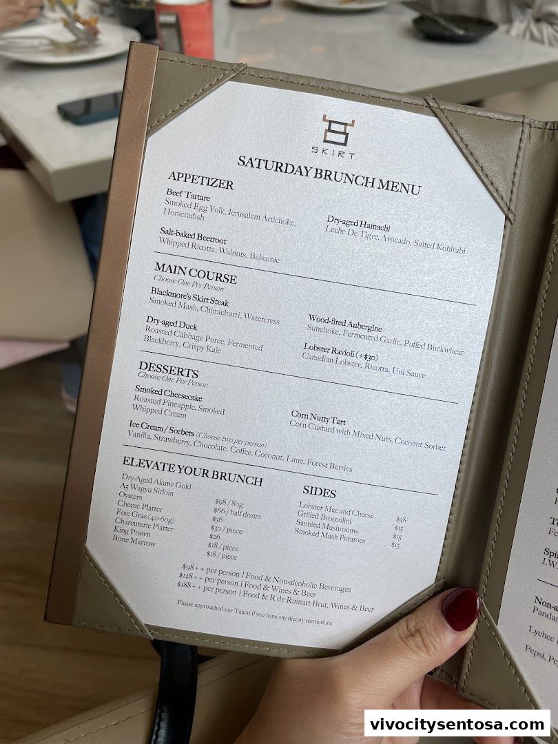 Menu page for SKIRT Restaurant
