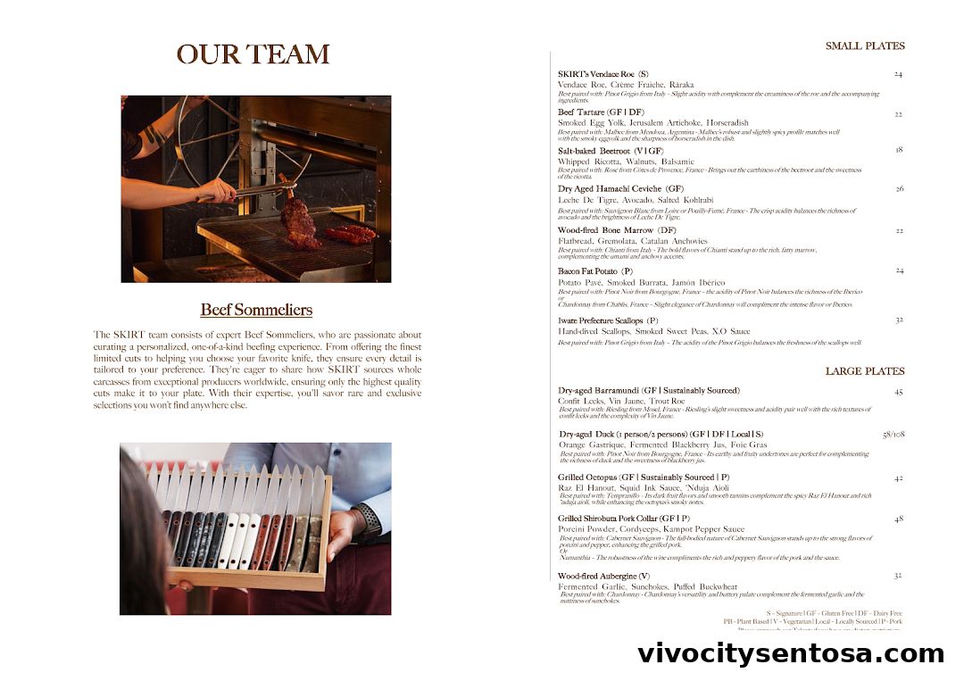 Menu page for SKIRT Restaurant