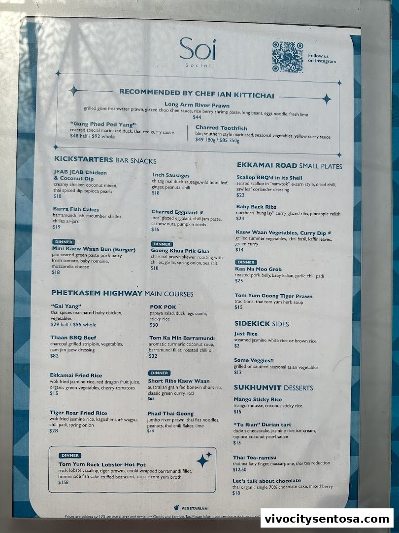 Menu page for Soi Social