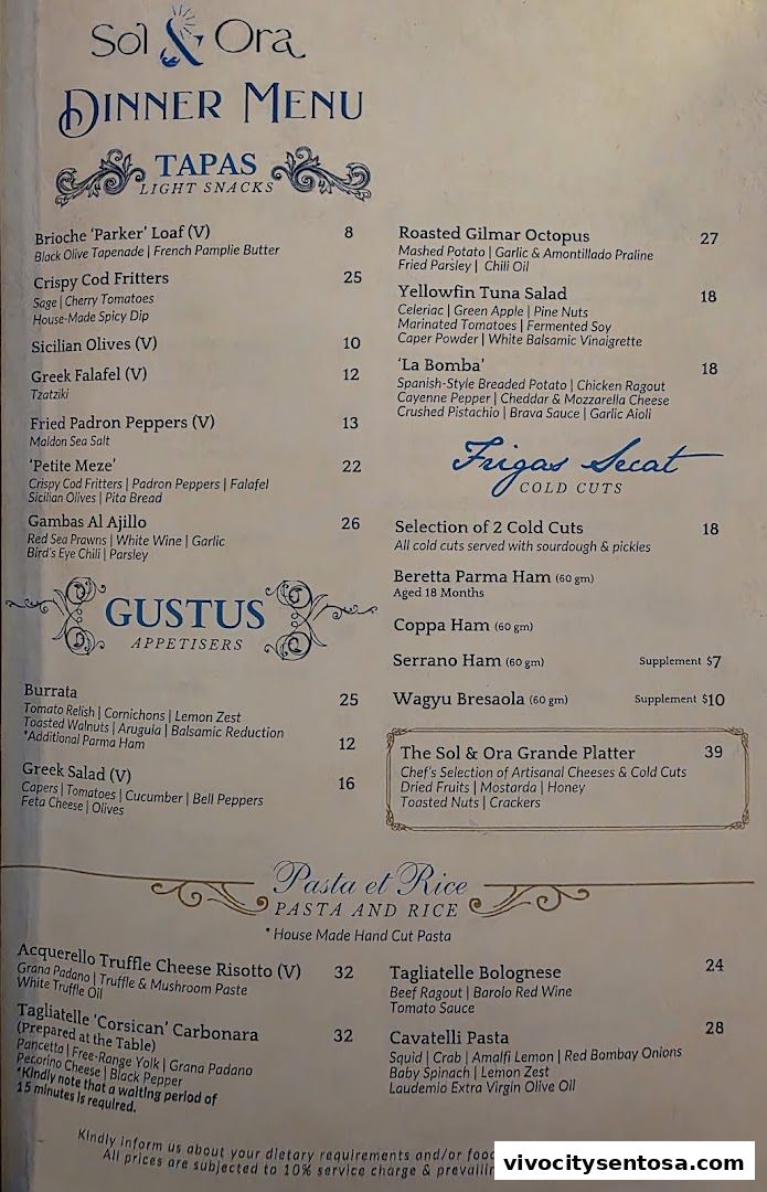 Menu page for Sol  Ora