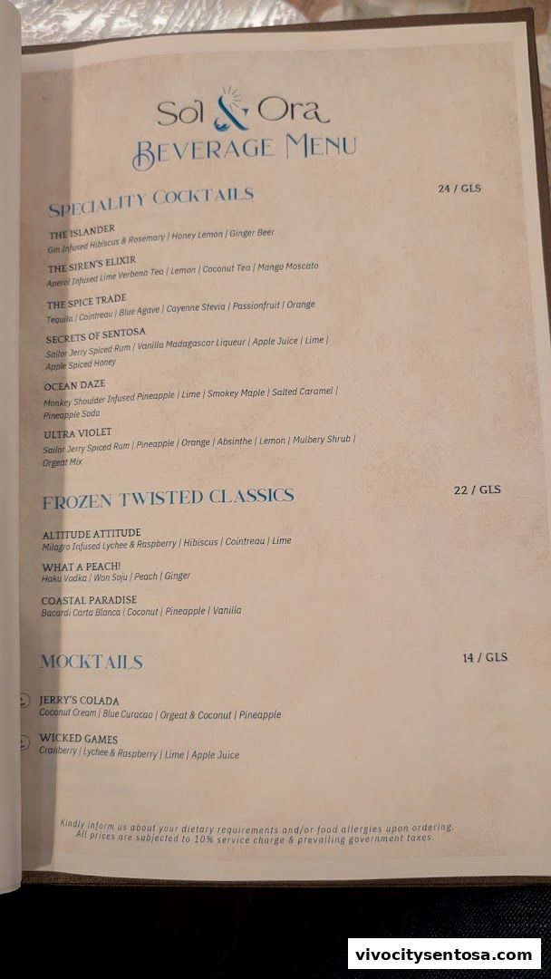 Menu page for Sol  Ora
