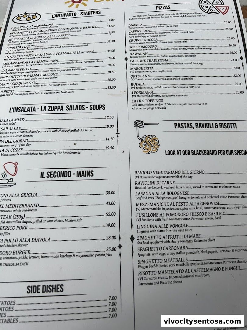 Menu page for SolePomodoro Trattoria Pizzeria