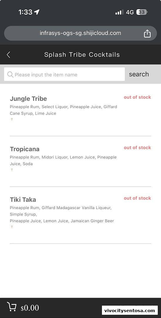 Menu page for Splash Tribe