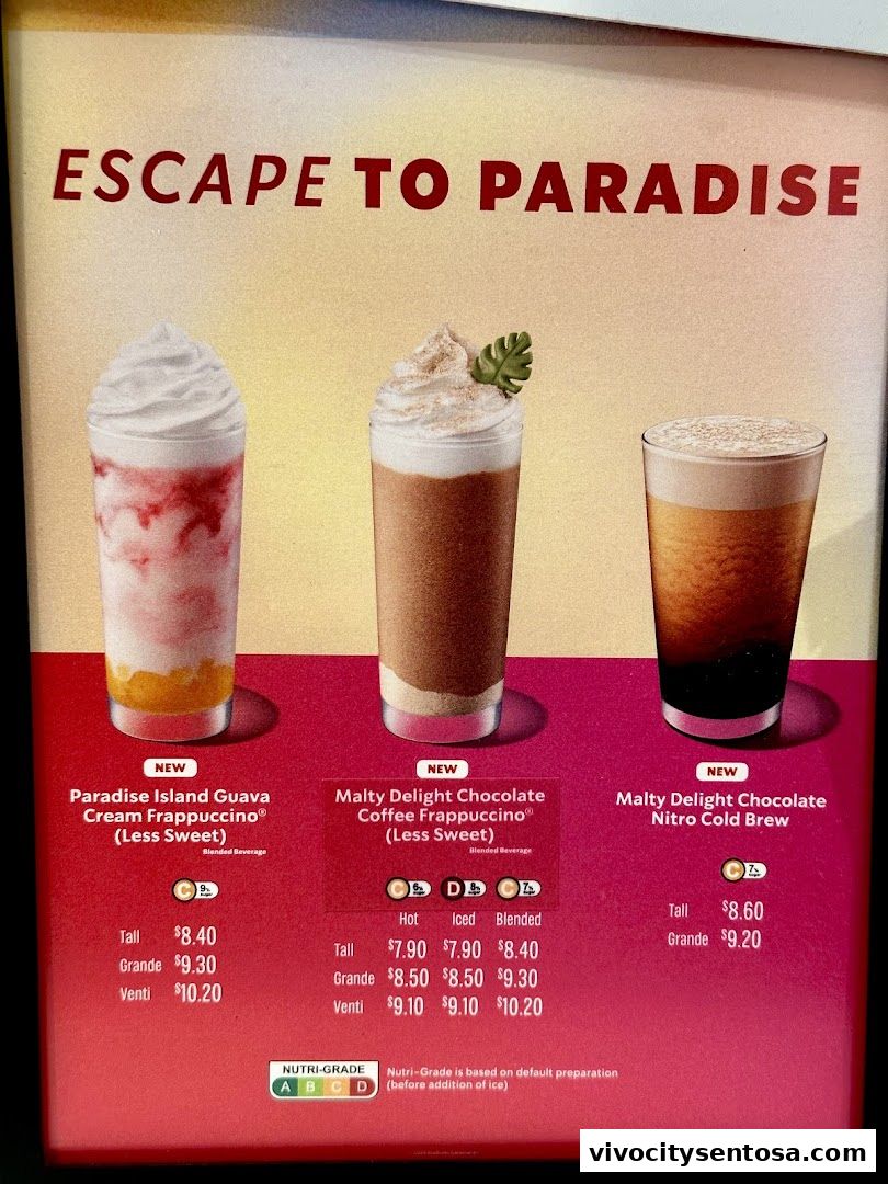 Menu page for Starbucks VivoCity