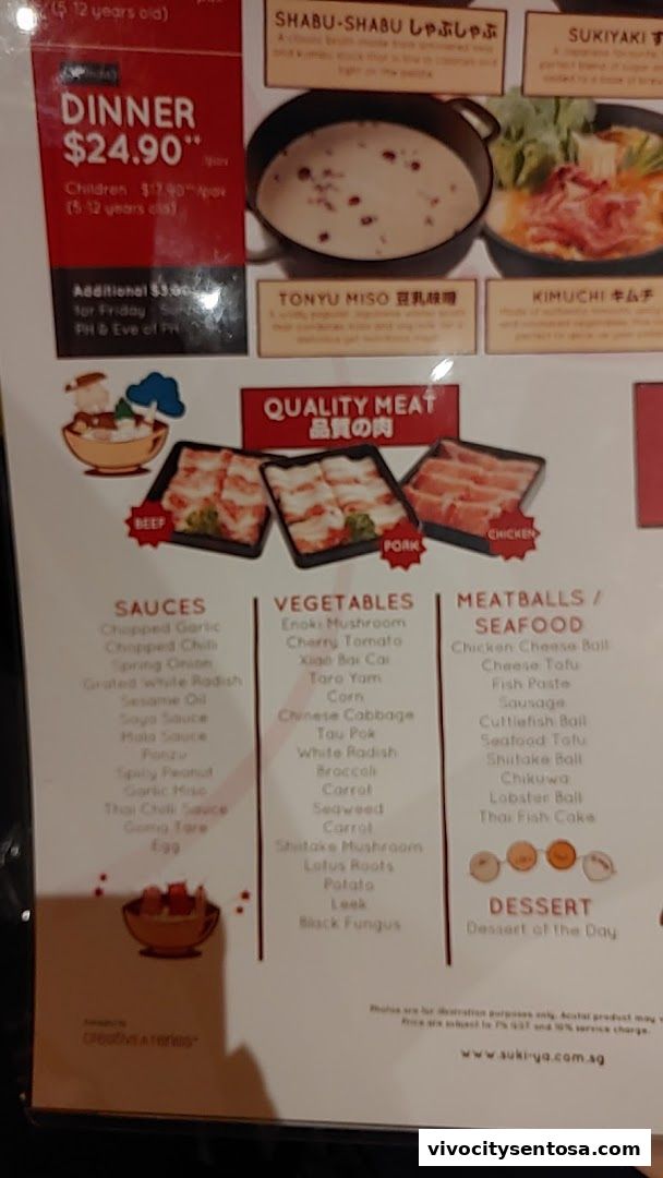 Menu page for Suki-Ya at VivoCity