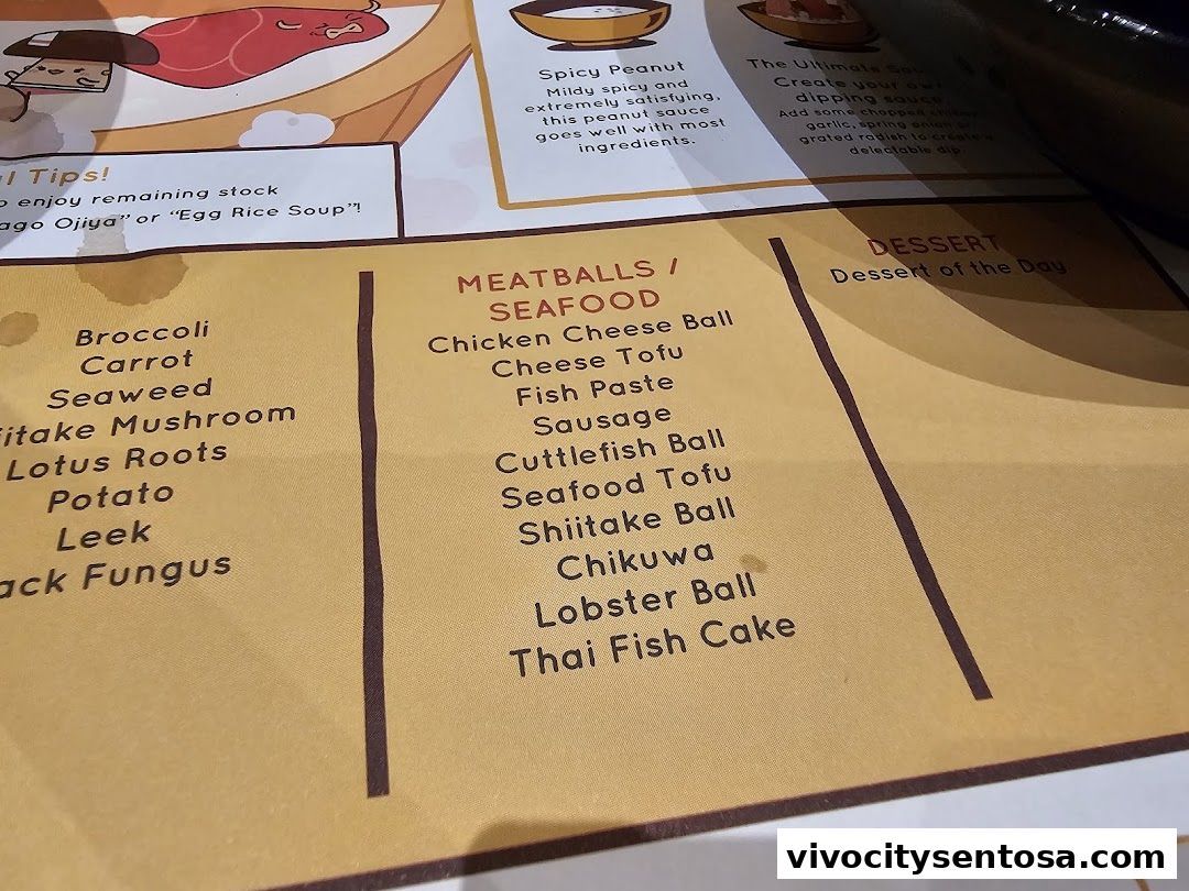 Menu page for Suki-Ya at VivoCity